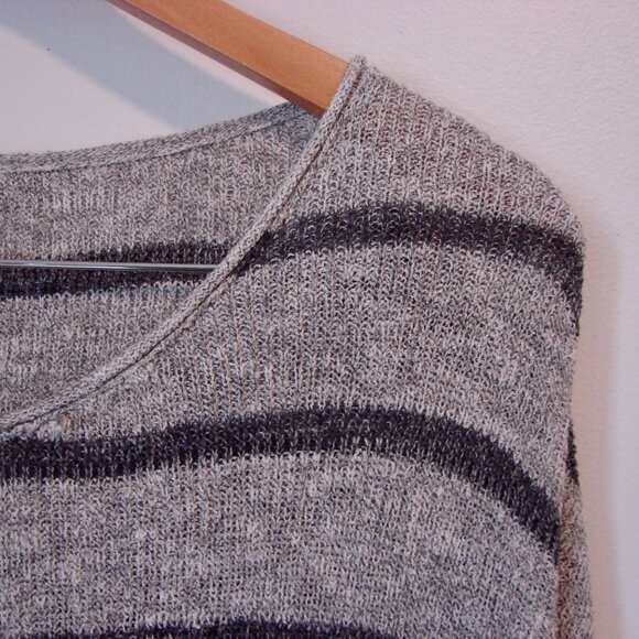 Free People Gray Striped Sweater Tunic High Low Oversized Crewneck Small M L XL - Picture 9 of 14